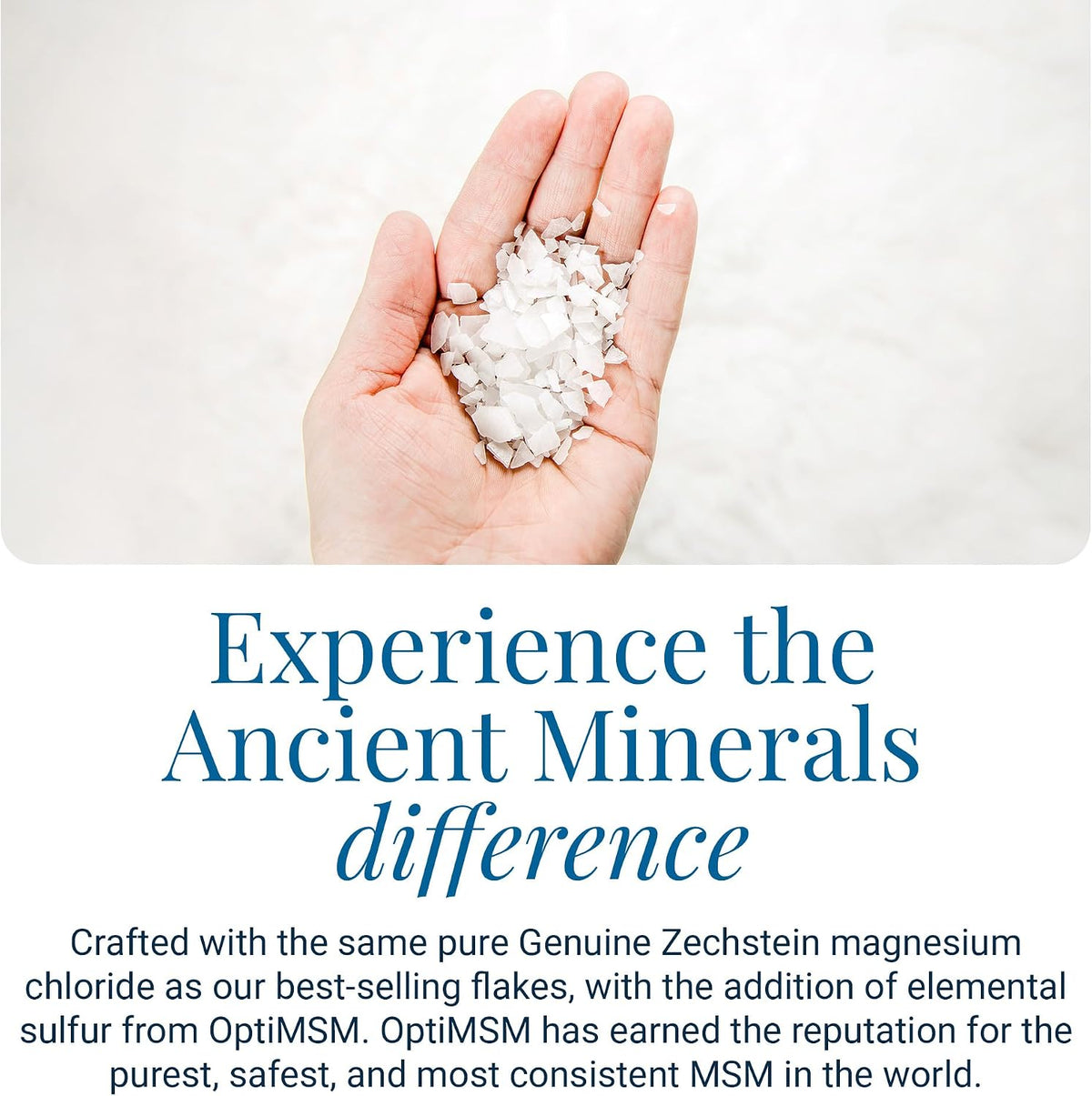 Ancient Minerals Magnesium Bath Flakes Ultra with MSM, Zechstein, 1.65lb | Zechstein magnesium chloride + OptiMSM organic sulfur bath salts. Soothing mineral soak for skin & body. 1.65 lb.