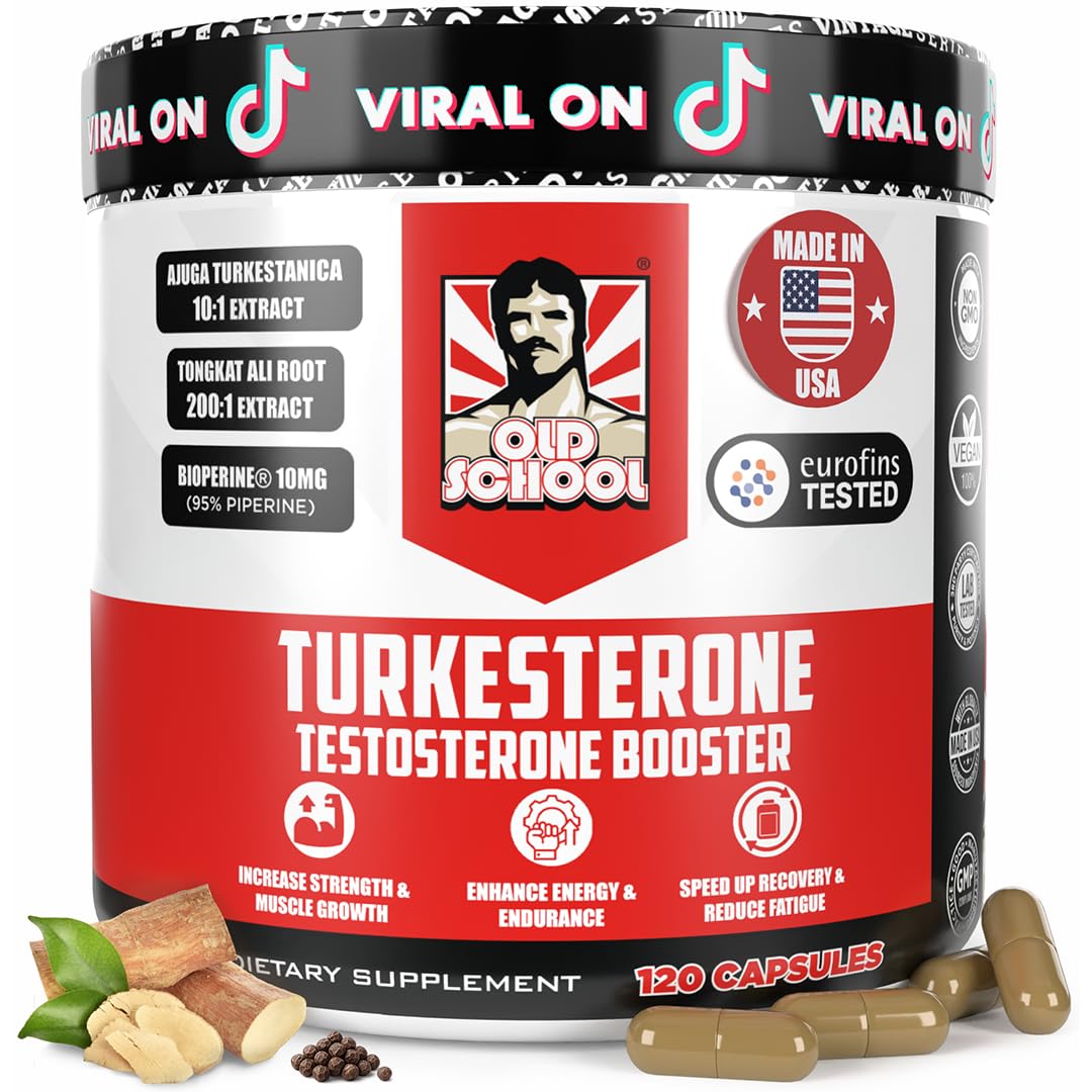 Old School Labs  Supplement for Men – Max Potency Tongkat Ali with BioPerine® for Max Absorption, Supports Muscle, Strength, Recovery, Drive & Stamina – Turkesterone, 120 Capsules