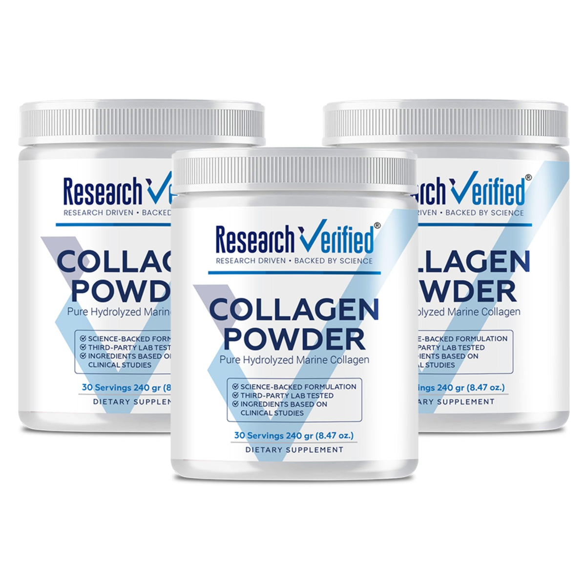 Research Verified® Collagen Powder - Hydrolyzed Marine Collagen Peptides - Unflavored - Skin Hydration and Elasticity, Muscle Recovery, Non GMO - 30 Scoops Per Container - 1 Month Supply