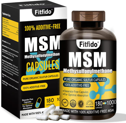 MSM Capsules 1000mg, 99.9% Pure Organic Sulfur, 180 Count