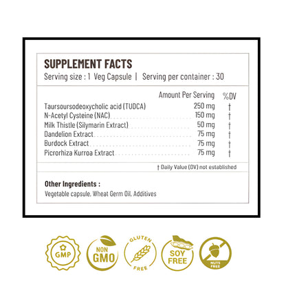 Onpharno TUDCA Advance – 250mg TUDCA, NAC, Milk Thistle, Dandelion, Burdock & Picrorhiza Extract – 30 Liquid-Filled Veg Capsules
