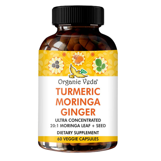 Organic Veda Turmeric Moringa Ginger Capsules - Super Antioxidants & Curcumin Supplement with 20:1 Moringa Leaf & Seed Extract, Black Pepper - Energy, Joints, Heart Health Support - 60 Vegan Pills Organic VedaBuy Supplements Australia