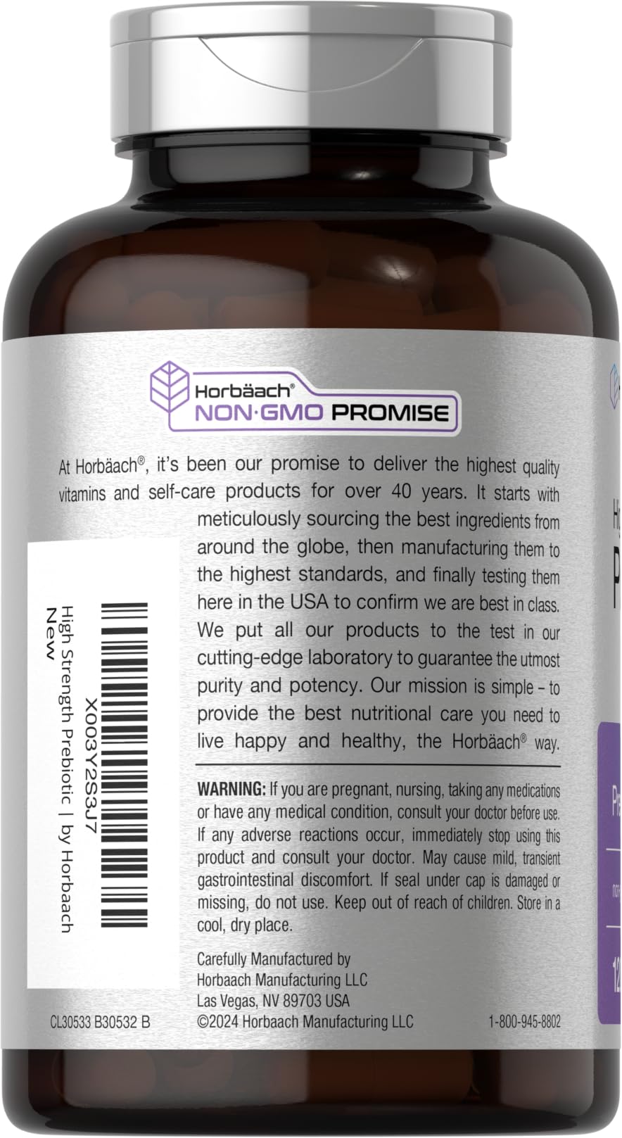 Horbäach Prebiotic for Men and Women | 120 Powder Pills | High Strength & Premium Quality Supplement | Non-GMO & Gluten Free