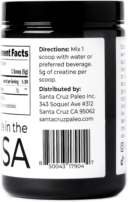 Santa Cruz Paleo, Creatine Monohydrate Powder Micronized, Unflavored Pre Workout and Muscle Support Supplement, Gluten Free Keto, Mix with Water or Shakes, No Fillers or Additives, 80 Servings, 400g