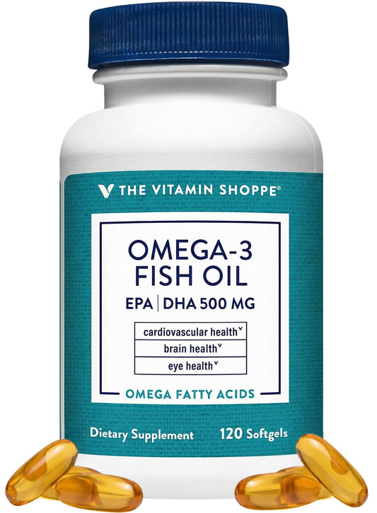 The Vitamin Shoppe Brand Omega 3 Fish Oil 1000mg with EPA DHA 500mg, Cardiovascular, Brain & Eye Health Support for Men and Women, Sourced from Anchovy,