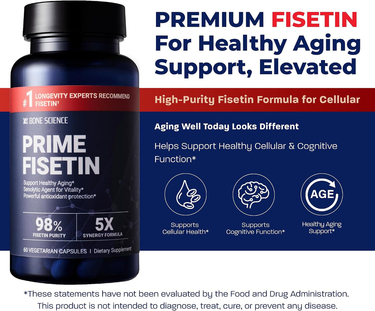 BONE SCIENCE Prime Fisetin 98% Flavonoid Complex, BioPerine, 60 Capsules