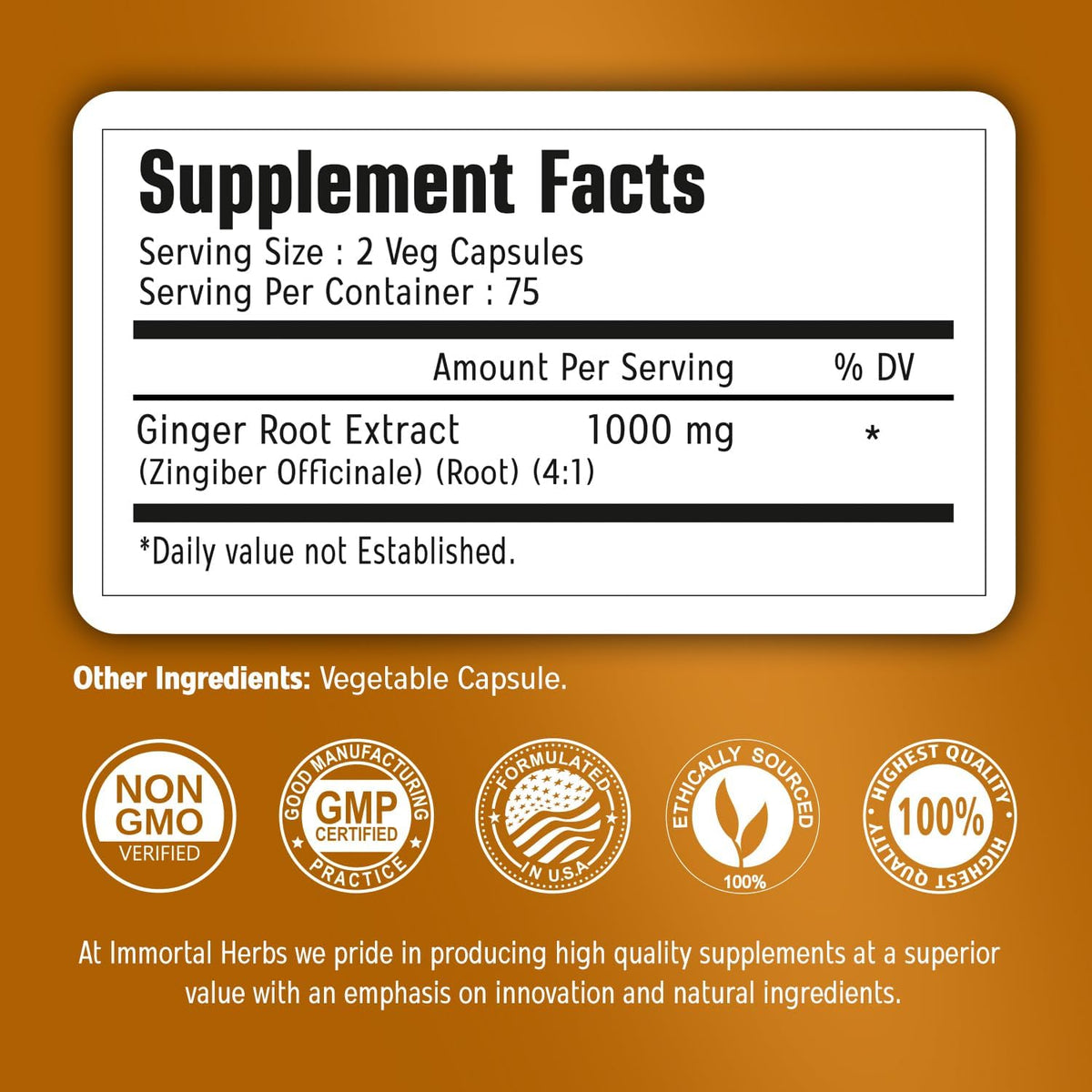 Ginger Root Capsules 1000mg, 4:1 Extract Powder, 150 Pills, Vegan, Non-GMO and Gluten-Free Ginger Supplement for Men and Women, 2 Month Supply