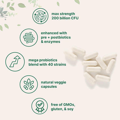 Micro Ingredients 8-in-1 Multi Collagen Pills & Mega Probiotics 200 Billion CFU Veggie Capsules | 2 Pack Bundle | Hydrolyzed Peptides + Hyaluronic Acid & Vitamin C | 40 Strains + Inulin & Bromelain
