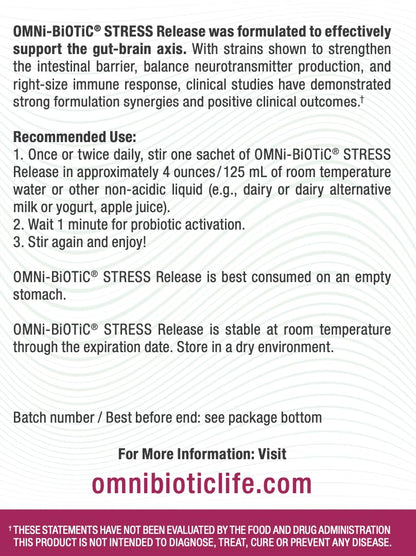 OMNi BiOTiC Stress Release - Clinically Tested Probiotic for Stress Management & Gut-Brain Axis Support - Stress Probiotic and Mood Probiotic - Vegan, Non-GMO (28 Daily Packets)
