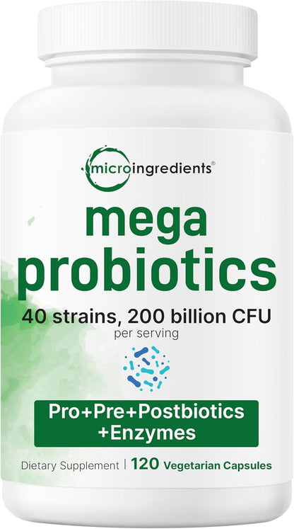 Micro Ingredients 8-in-1 Multi Collagen Pills & Mega Probiotics 200 Billion CFU Veggie Capsules | 2 Pack Bundle | Hydrolyzed Peptides + Hyaluronic Acid & Vitamin C | 40 Strains + Inulin & Bromelain