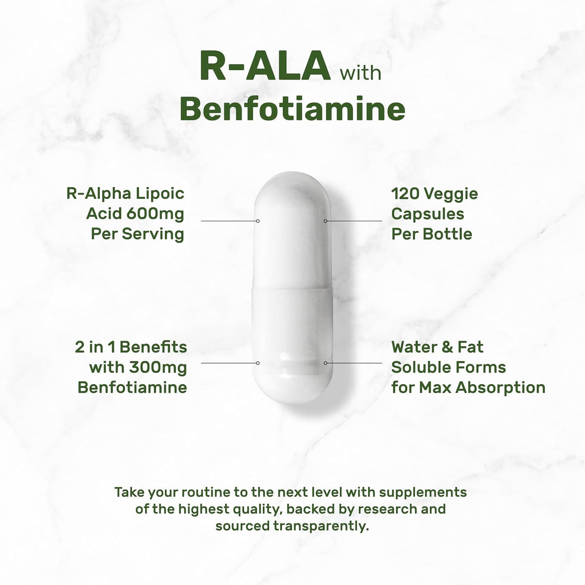 DEAL SUPPLEMENT R Alpha Lipoic Acid 600mg with Benfotiamine 300mg Per Serving, 120 Veggie Capsules – 200mg R-ALA Per Capsule – Antioxidant Supplement for Energy & Nervous System Support