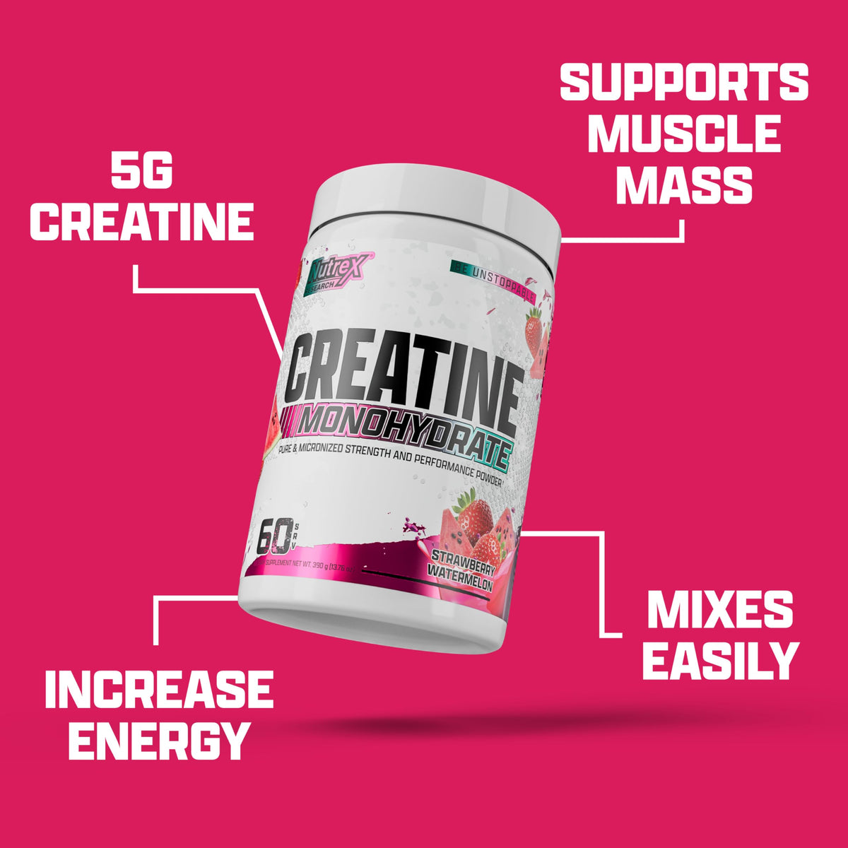 Nutrex Research Flavored Creatine Powder, Fruit Punch | 5g Creatine, Mixes Easily | Supports Energy, Muscle Growth, Energy and Performance | 60 Servings (60 Servings, Fruit Punch)