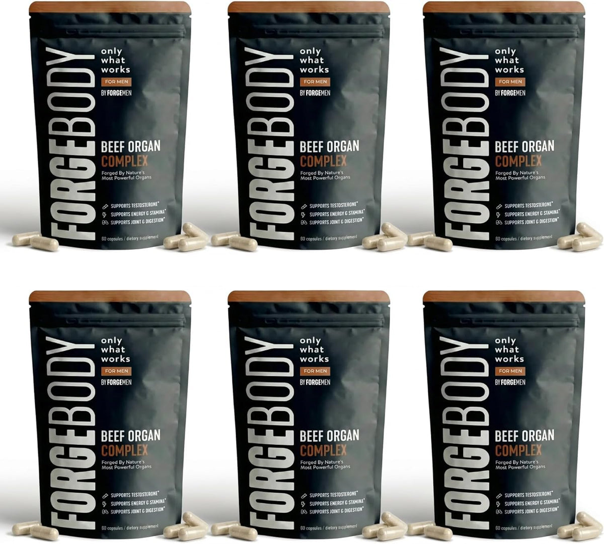 Forgebody Beef Liver & Organ Complex, Grass-Fed 5-Organ Supplement, 1 Month | Grass-fed beef liver, heart, bone marrow, pancreas, testicles, freeze-dried, non-GMO, ancestral nose-to-tail nutrition