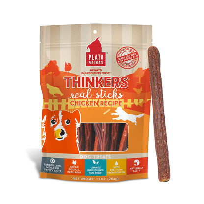 Plato Meat Sticks Salmon Dog Treats, Air-Dried High-Protein Soft Chews with Omega Fish Oil (EPA & DHA), 10 oz