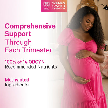 Pink Stork Total Prenatal Vitamins, No Fishy Burps, 60 Capsules, Berry | Clean Label Award, Support Fetal Development, Vegan DHA, Methylfolate, Iron, Choline, Vitamin B12, Pregnancy Essentials,