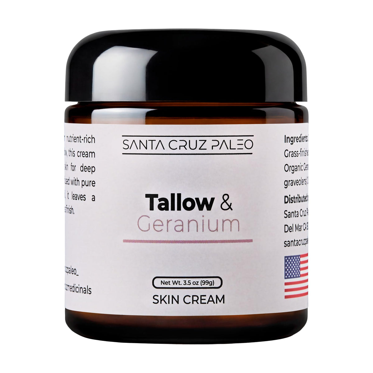 Santa Cruz Paleo, Suet Beef Tallow & Coconut Moisturizer, Organic, Grassfed Beef Tallow Skin Care, Non-Comedogenic Face & Body Moisturizer for Sensitive Skin, Coconut, 3.5 Oz