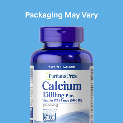 Puritan's Pride Absorbable Calcium 1500 mg Plus Vitamin D3 25mcg 1000 IU, Dietary Supplement for Bone Strength, Heart, Nerve, Muscle