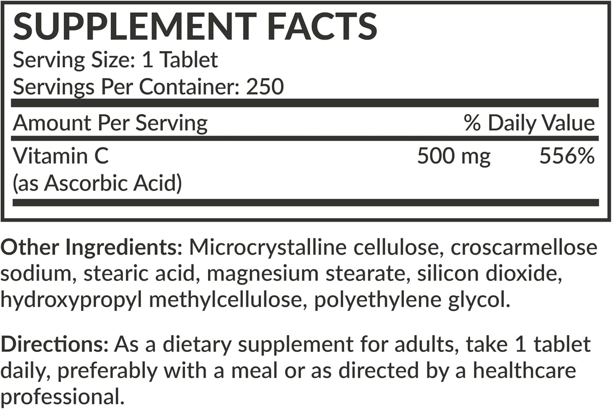 Futurebiotics Vitamin C 500mg Non-GMO, 250 Tablets