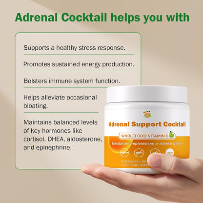 Adrenal Support Cocktail Powder, Adrenal Boost Drink Mix 8.5 oz | Whole Food Vitamin C + Potassium Bicarbonate & Sea Salt - Mix in 8-16 oz Water, Coconut Water or Beverage
