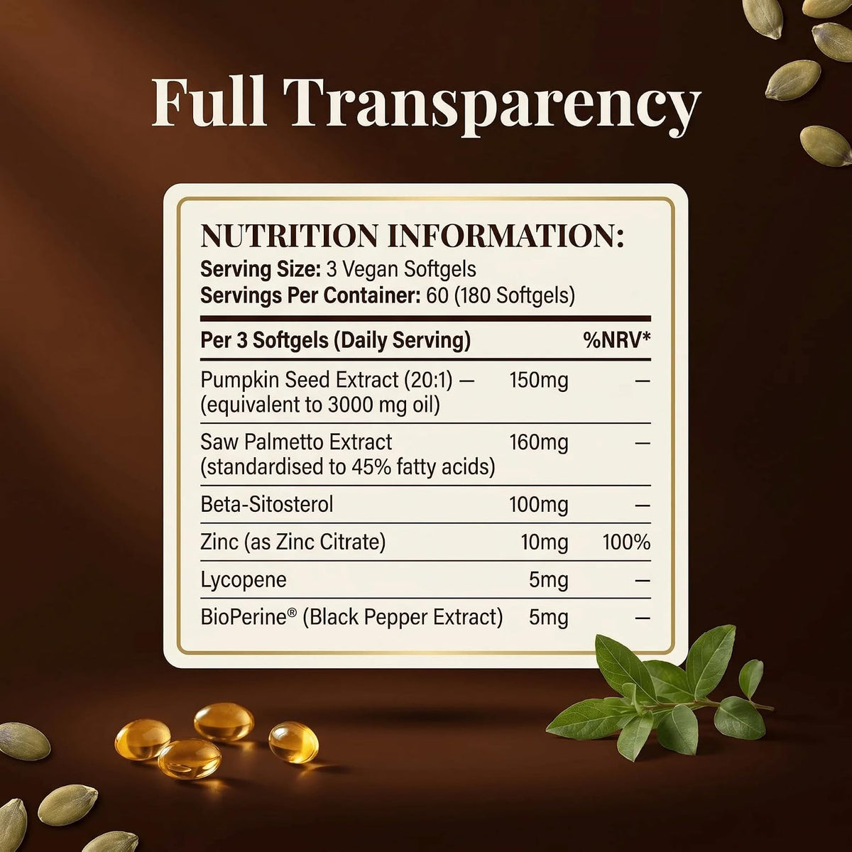 Pumpkin Seed Oil with Saw Palmetto, Beta-Sitosterol, Zinc & BioPerine® – 180 Vegan Softgels | Prostate & Hair Growth Support | DHT Blocker | Urinary & Bladder Health | Cold-Pressed