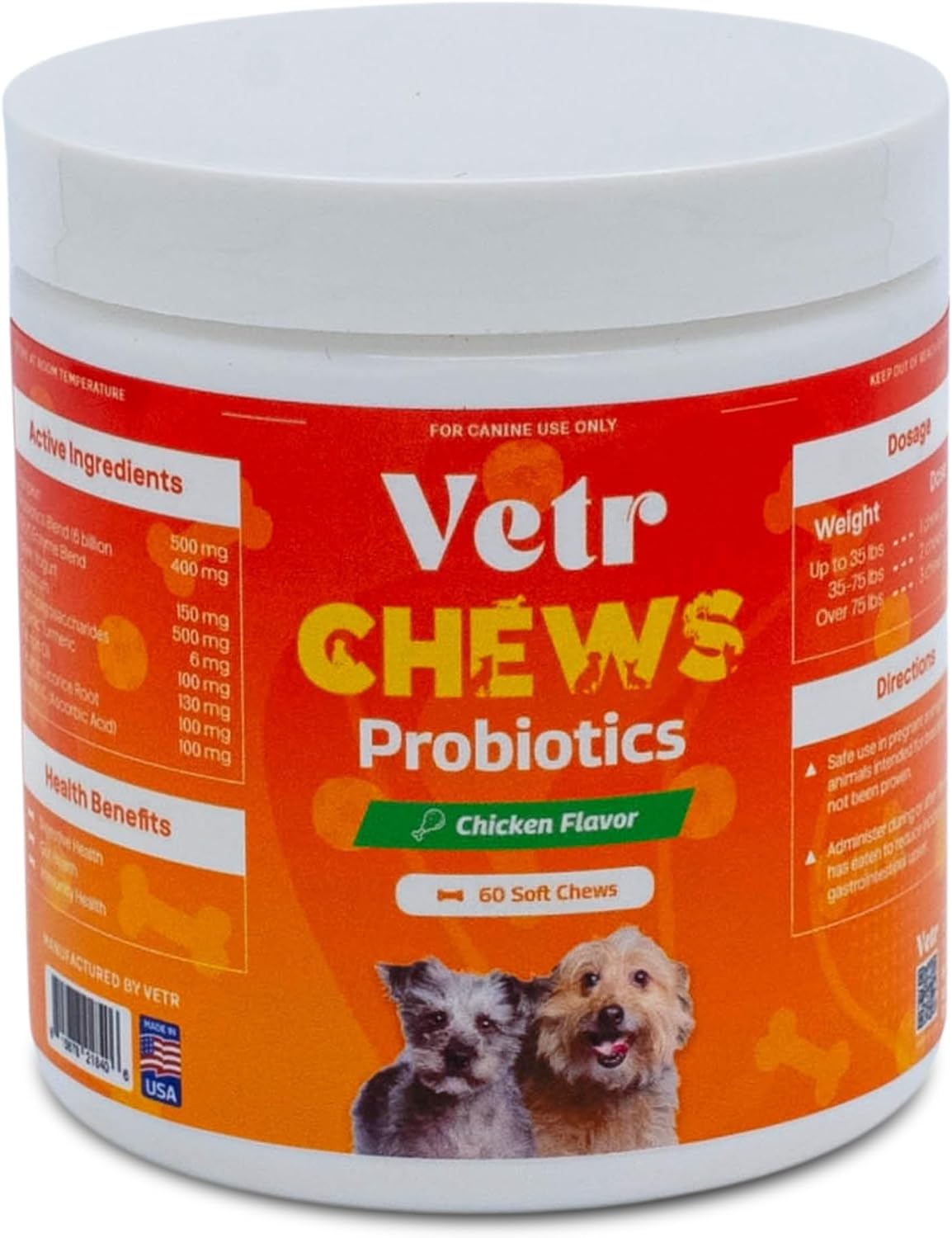 Vetr Probiotic Chews for Dogs - Chicken Flavored - Probiotics for Digestive Health - 60 Soft Chews - Vet-Formulated in USA