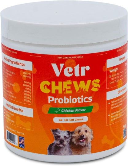 Vetr Probiotic Chews for Dogs - Chicken Flavored - Probiotics for Digestive Health - 120 Soft Chews - Vet-Formulated in USA