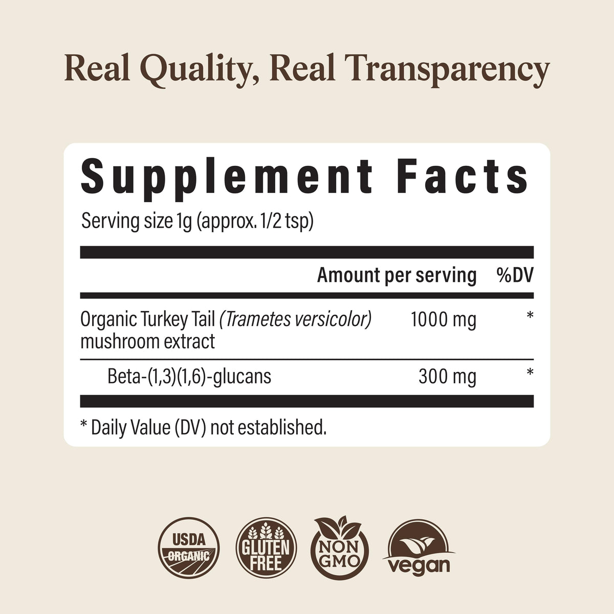 Real Mushrooms Turkey Tail Mushroom Powder – Organic Mushroom Extract for Daily Wellness Gut Harmony, & Energy Support with Beta Glucans – Vegan, Non-GMO, 45 Servings Functional Supplement