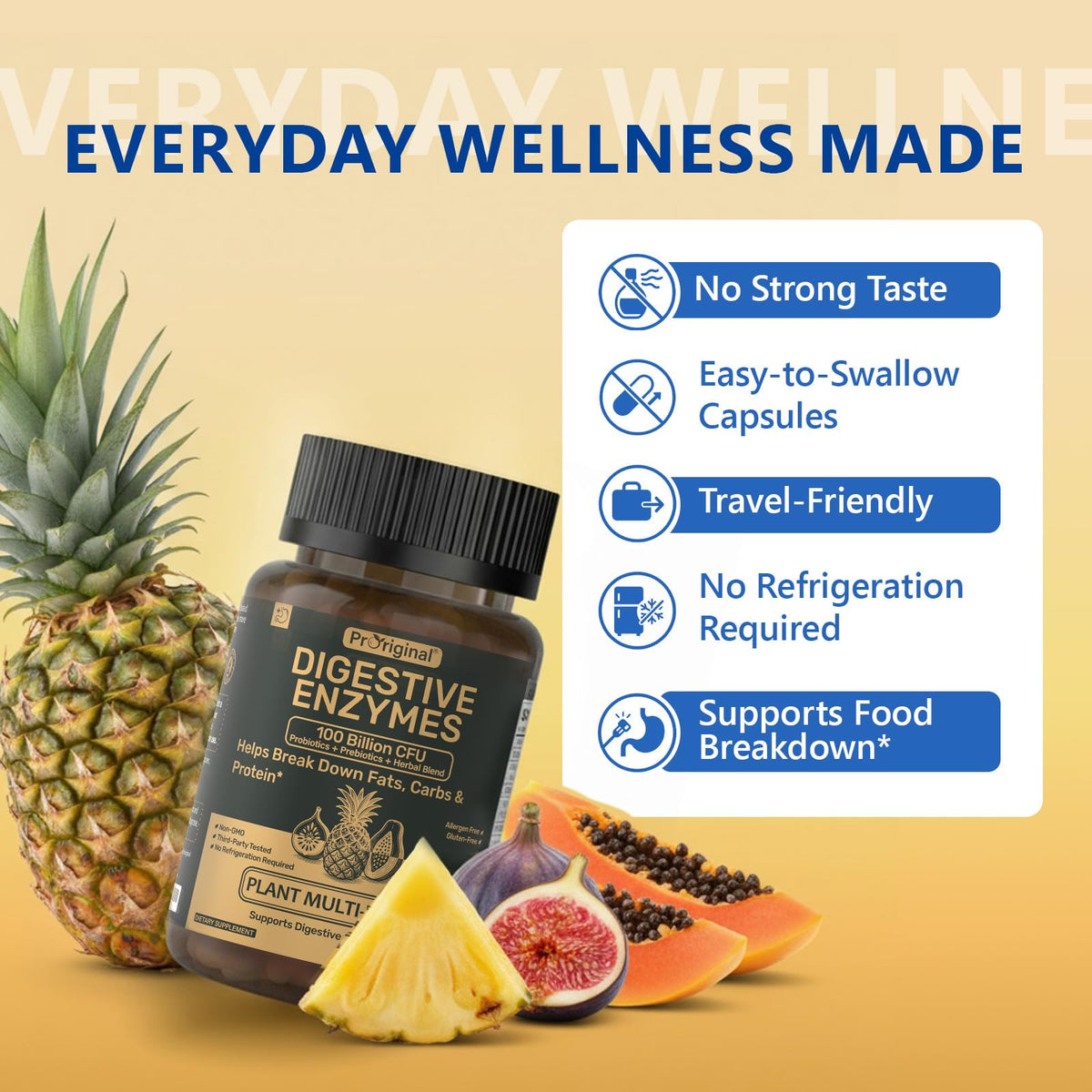 Digestive Enzymes Supplement with 100 Billion CFU Probiotic & Prebiotic | Multi-Enzyme Formula for Women & Men - Supports Digestive & Gut Health, Aids Protein, Carb & Dairy Digestion, 60 Caps