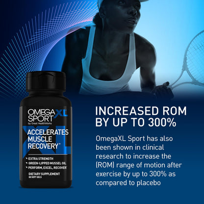 OmegaXL Sport Extra Strength Muscle Recovery Supplement and Respiratory Support Supplement - Improves DOMS and ROM, Clinically Supported Green-Lipped Mussel Oil (60 Softgels) OmegaXL buy supplements Au