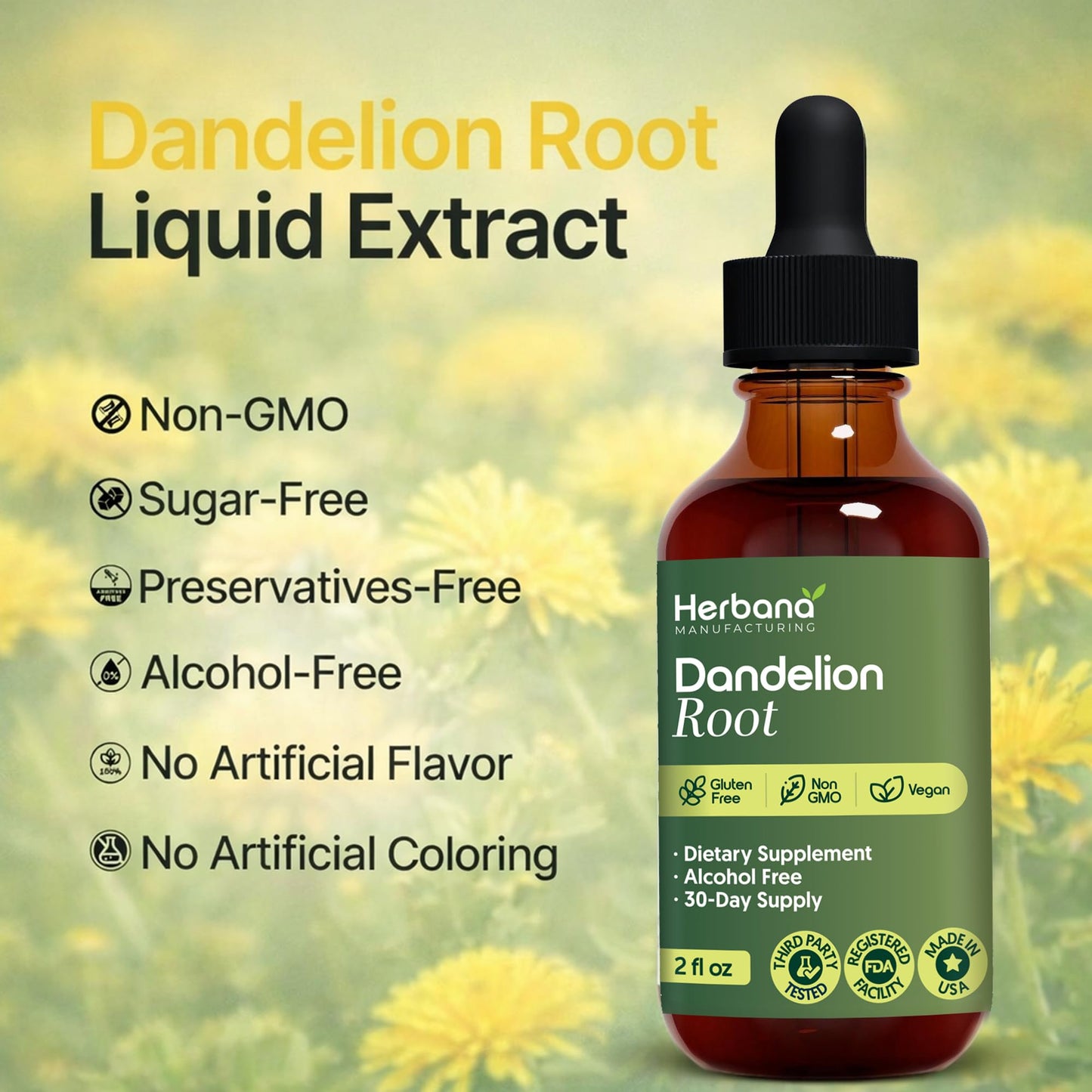 Dandelion Root 2 fl oz Liquid Extract - Natural Herbal Supplement for Cleansing, Digestive Function & Immunity - Organic Taraxacum officinale - Family Size