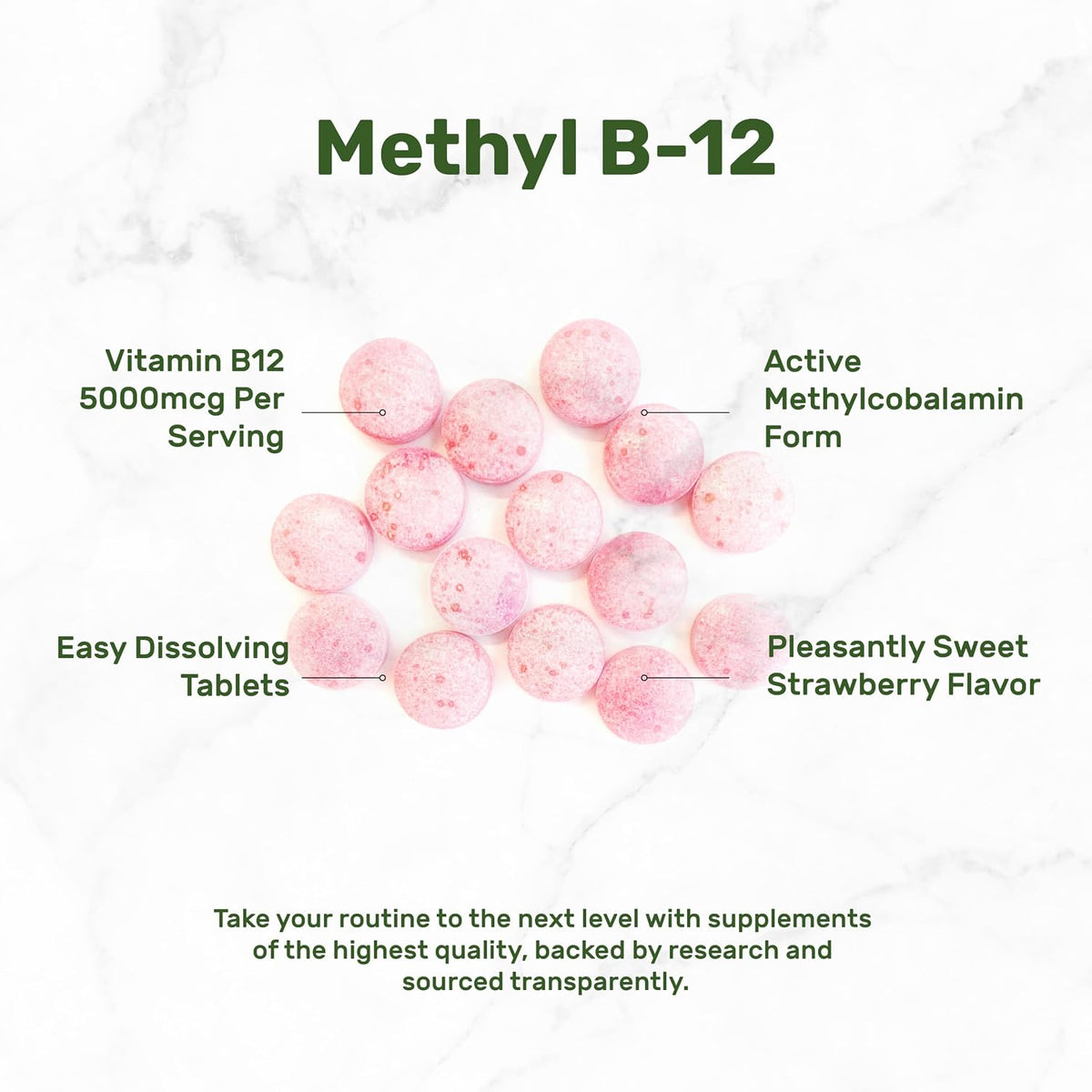 DEAL SUPPLEMENT Methyl B-12 Vitamins 5000 mcg Per Serving, 240 Tablets | Active Form - Strawberry Flavored - Vitamin B12 Supplement for Women & Men - GMO Free & Gluten Free
