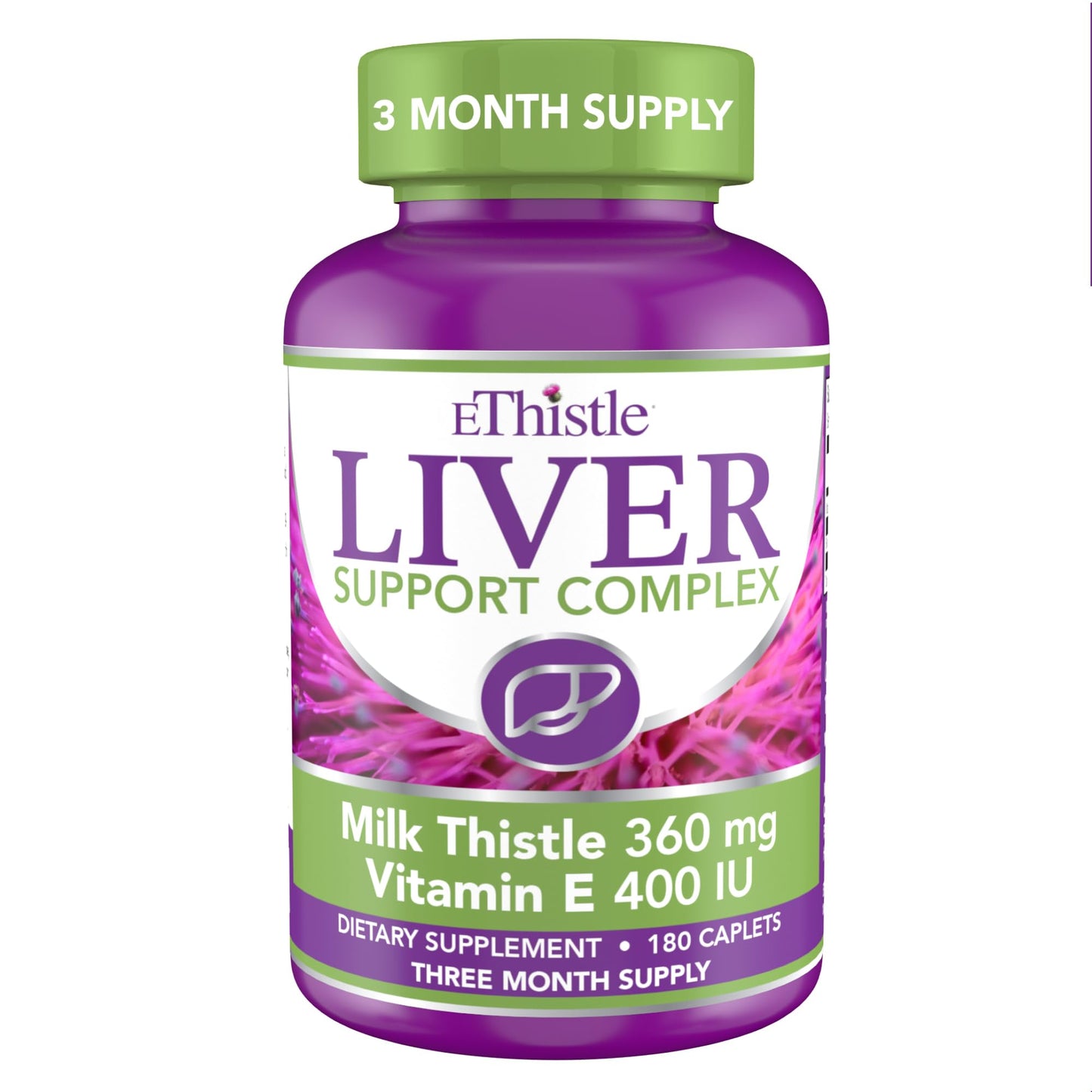 EThistle Liver Wellness Dietary Supplement, Milk Thistle & Vitamin E Liver Health Formula, Caplets 180 Count