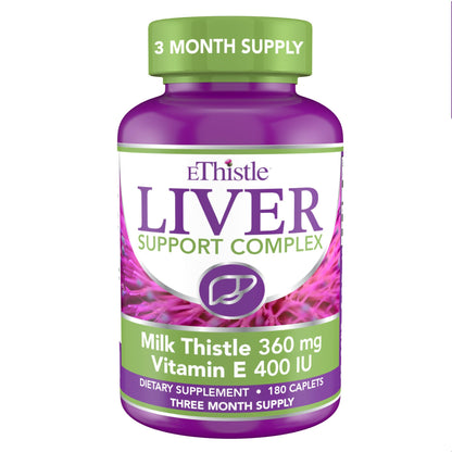 EThistle Liver Wellness Dietary Supplement, Milk Thistle & Vitamin E Liver Health Formula, Caplets 180 Count