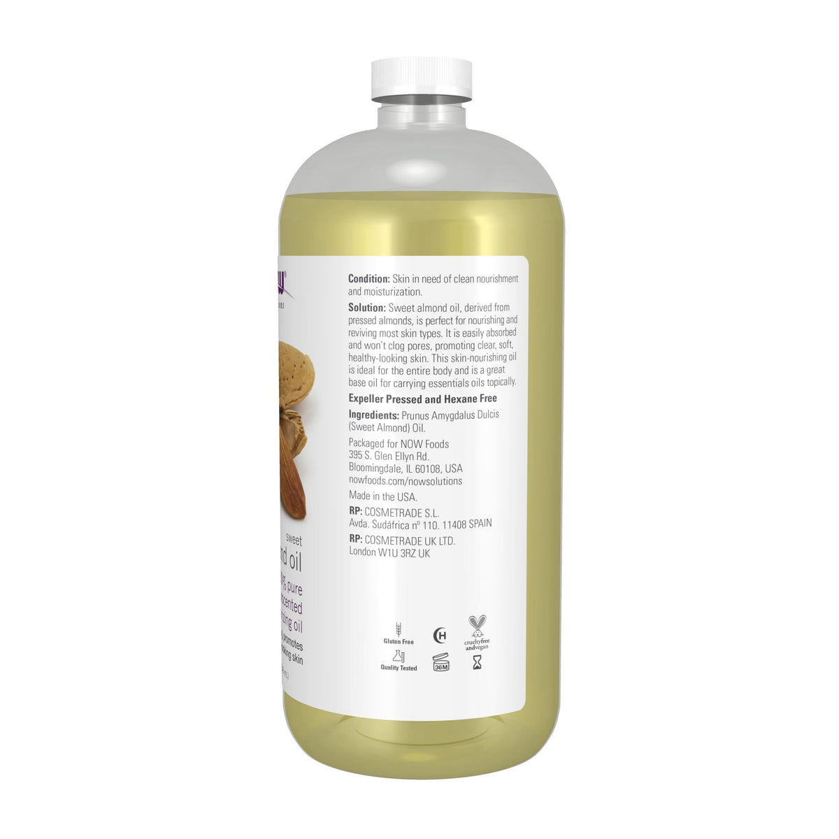 NOW Foods Solutions, Sweet Almond Oil, 100% Pure Moisturizing Oil, Promotes Healthy-Looking Skin, Unscented Oil, 16-Ounce,Package may vary