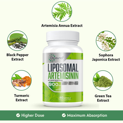 900 mg Liposomal Artemisinin for Maximum Absorption, Sweet Wormwood Extract(Artemisia Annua) with Quercetin Phytosome 200 mg, 120 Softgels