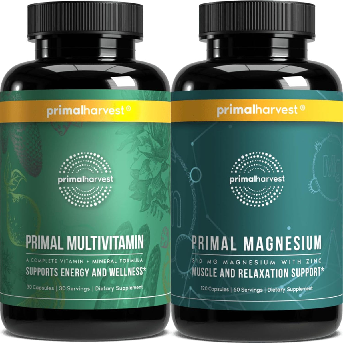 Primal Harvest Multivitamin & Magnesium Supplements for Women and Men Multi Vitamin Capsules and Magnesium Glycinate Pills Bundle