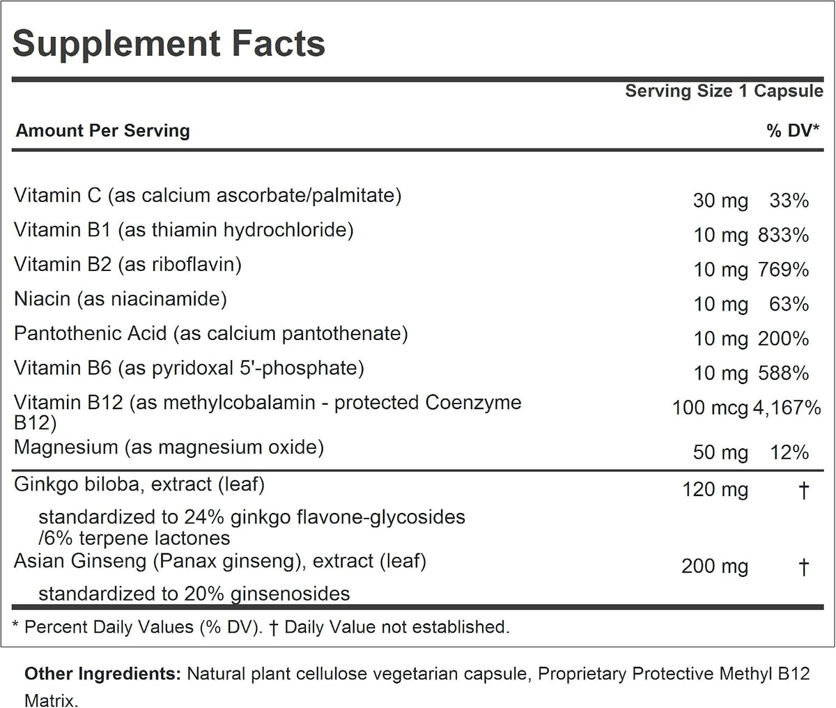 ANDREW LESSMAN Ginkgo 120 Plus Ginseng 200mg - 60 Capsules - Standardized Extract Blend to Support Brain, Memory and Cognitive Function. Adaptogen, Combats Stress and Fatigue. No Additives
