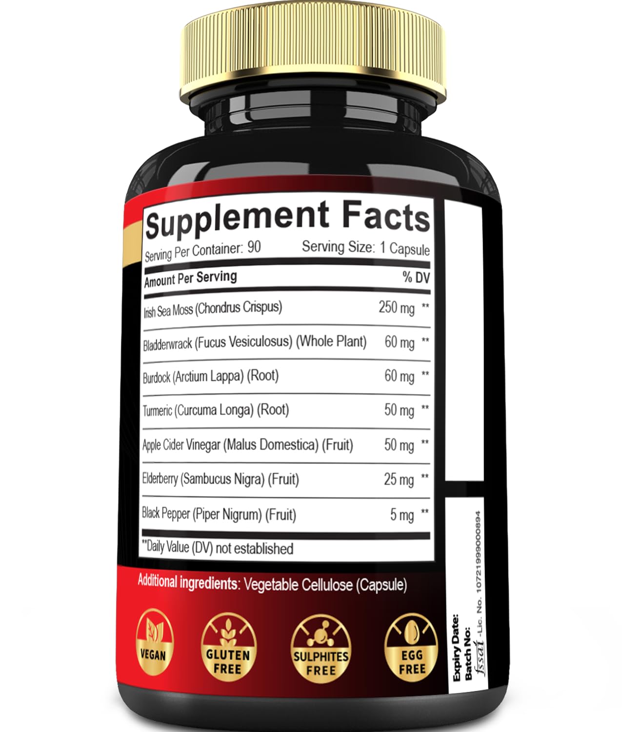 7in1 Irish Sea Moss Capsules 6750 Mg with Organic Bladderwrack & Burdock Root, Turmeric, Apple Cider Vinegar - Raw Seamos Pills for Hair, Skin, Thyroid Healths - 90 Caps for 3-Month Supply - dailyvitalstore