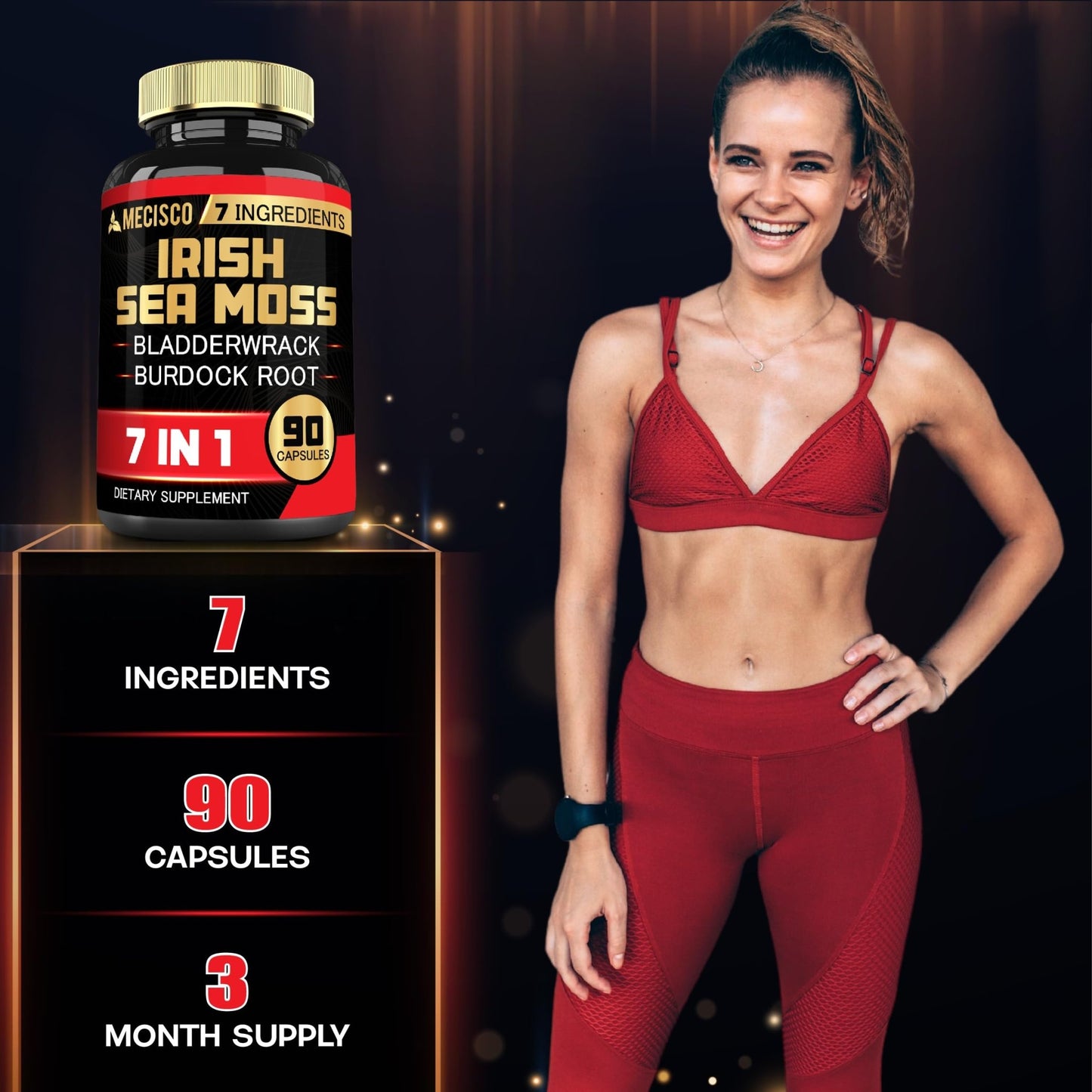 7in1 Irish Sea Moss Capsules 6750 Mg with Organic Bladderwrack & Burdock Root, Turmeric, Apple Cider Vinegar - Raw Seamos Pills for Hair, Skin, Thyroid Healths - 90 Caps for 3-Month Supply - dailyvitalstore