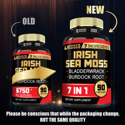 7in1 Irish Sea Moss Capsules 6750 Mg with Organic Bladderwrack & Burdock Root, Turmeric, Apple Cider Vinegar - Raw Seamos Pills for Hair, Skin, Thyroid Healths - 90 Caps for 3-Month Supply - dailyvitalstore