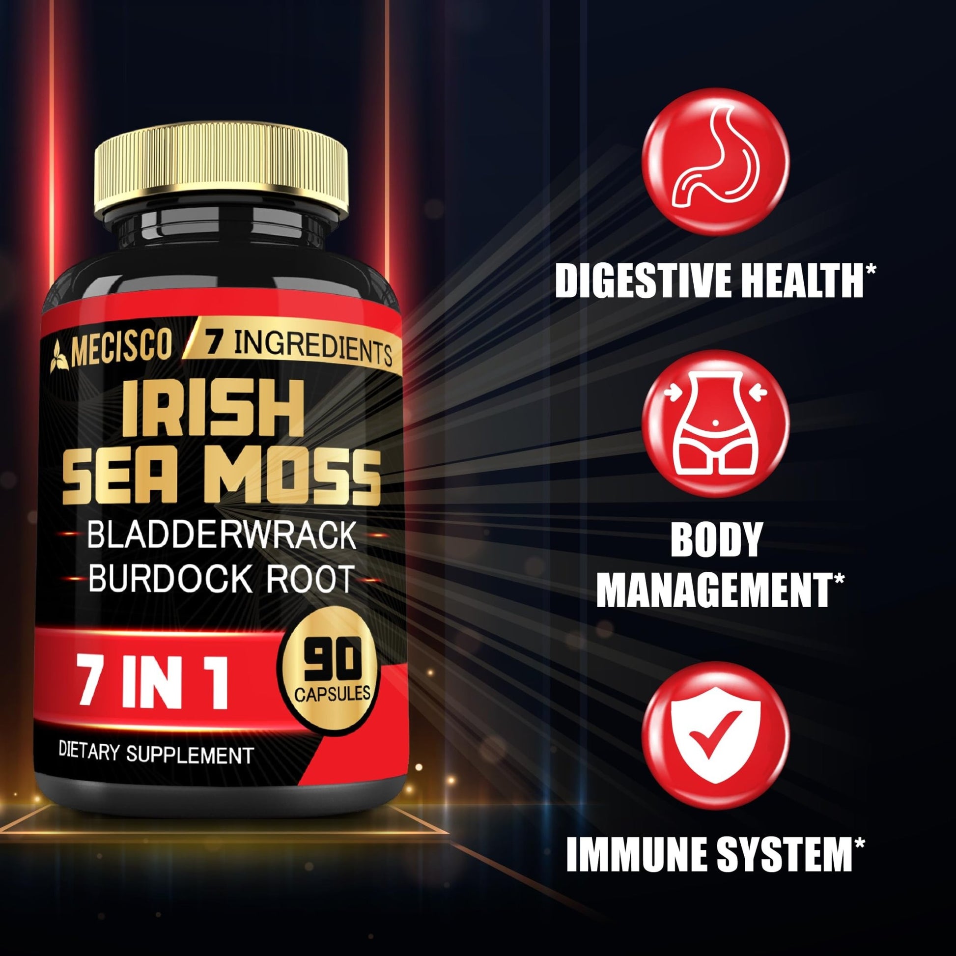 7in1 Irish Sea Moss Capsules 6750 Mg with Organic Bladderwrack & Burdock Root, Turmeric, Apple Cider Vinegar - Raw Seamos Pills for Hair, Skin, Thyroid Healths - 90 Caps for 3-Month Supply - dailyvitalstore