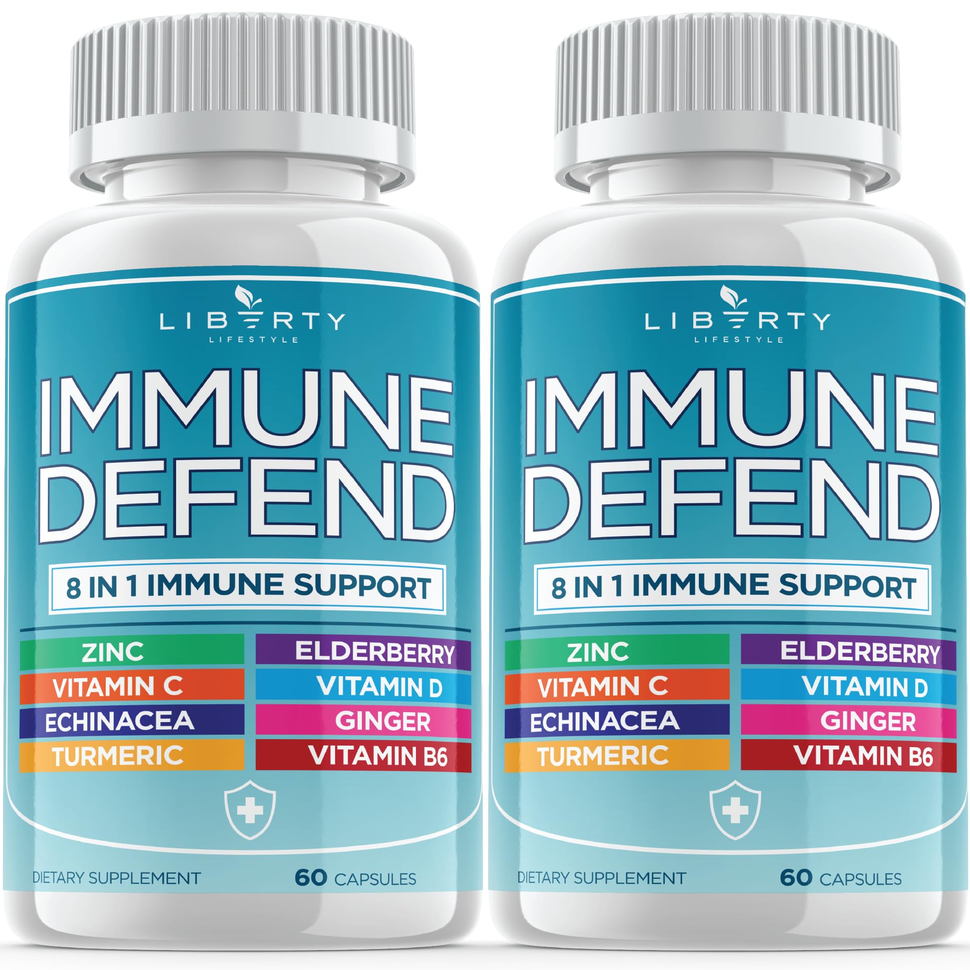8 in 1 Immune Defense Support, Immunity Vitamins Supplement Booster Zinc 50mg, Vitamin C Elderberry VIT D3 5000 IU, Turmeric Curcumin & Ginger - dailyvitalstore