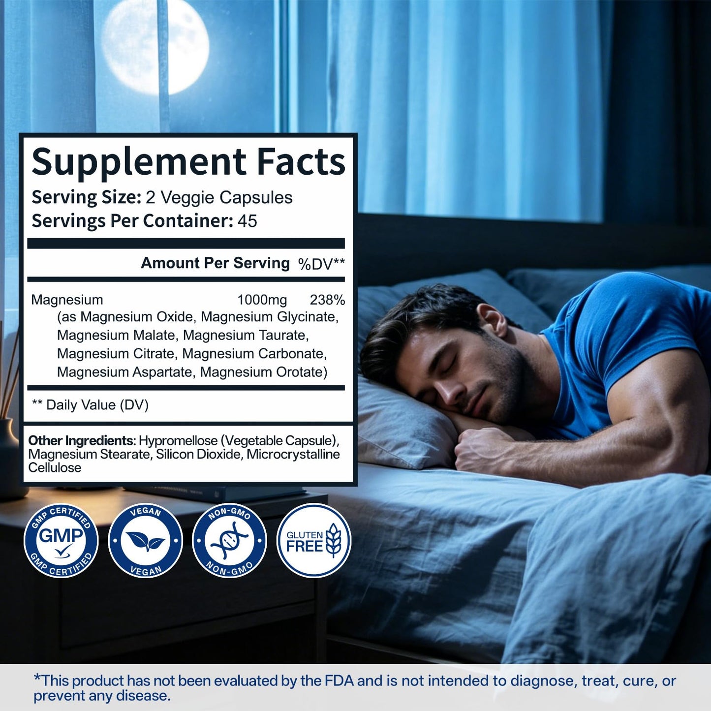 8 in 1 Magnesium Complex Capsules 1000mg for Women and Men - Highly Absorbable Magnesium Supplement Supports Muscle Relaxation Sleep & Energy | NSF Certified, GMP, Gluten Free, Vegan - dailyvitalstore