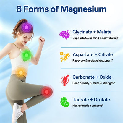 8 in 1 Magnesium Complex Capsules 1000mg for Women and Men - Highly Absorbable Magnesium Supplement Supports Muscle Relaxation Sleep & Energy | NSF Certified, GMP, Gluten Free, Vegan - dailyvitalstore