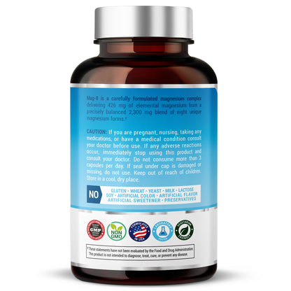 8 in 1 Magnesium Complex for Women & Men 426mg | 180 Vegan Capsules | MAG-8 Blend: Citrate, Bisglycinate, Malate, & More | Non-GMO Magnesio Complex Supplement | Provides 100% Daily Recommended Value - dailyvitalstore