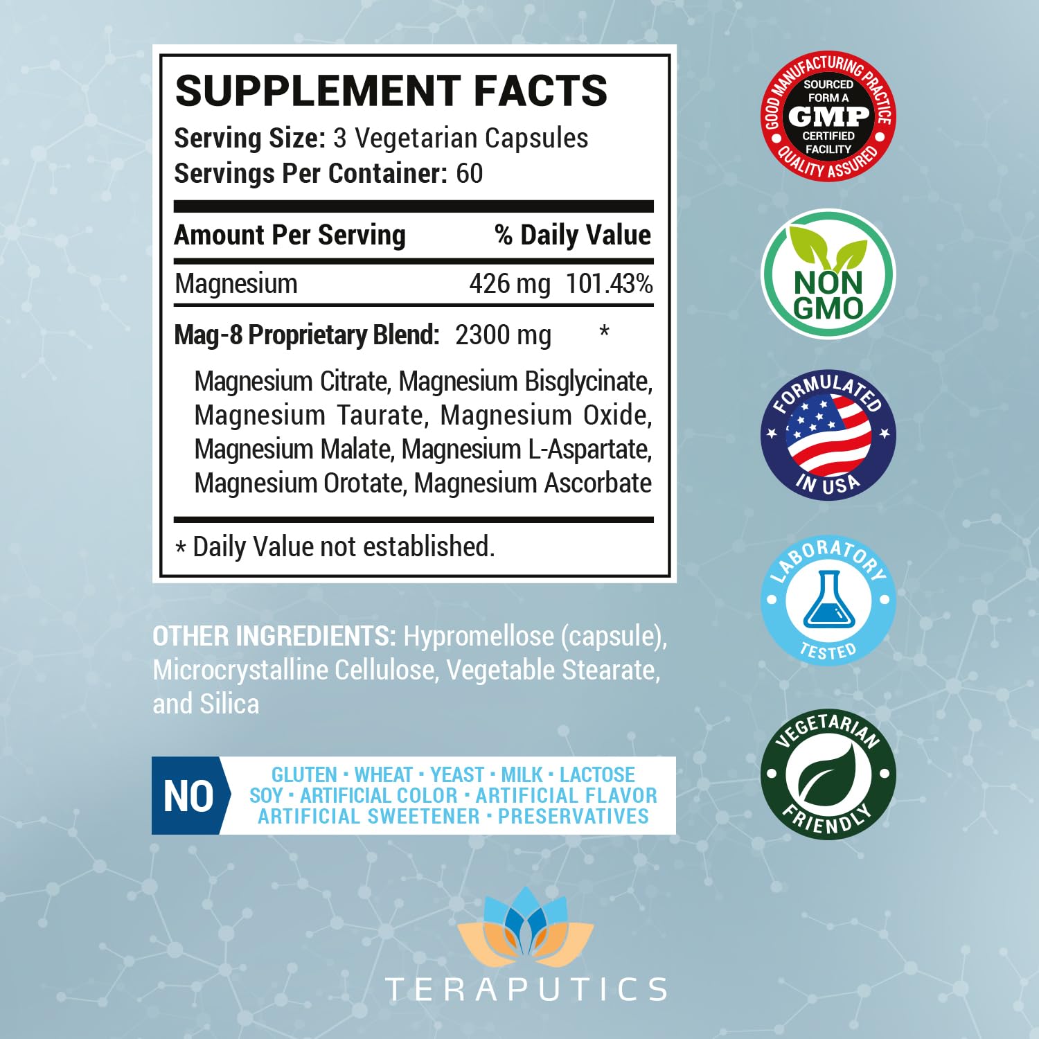 8 in 1 Magnesium Complex for Women & Men 426mg | 180 Vegan Capsules | MAG-8 Blend: Citrate, Bisglycinate, Malate, & More | Non-GMO Magnesio Complex Supplement | Provides 100% Daily Recommended Value - dailyvitalstore