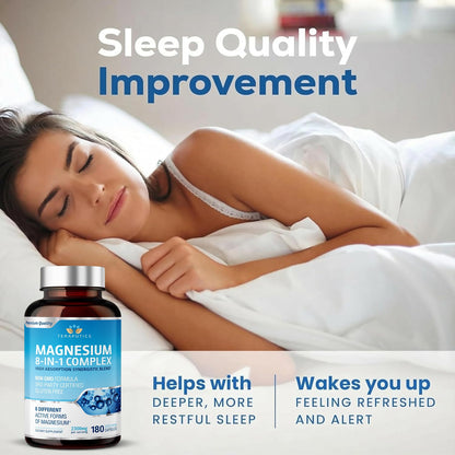 8 in 1 Magnesium Complex for Women & Men 426mg | 180 Vegan Capsules | MAG-8 Blend: Citrate, Bisglycinate, Malate, & More | Non-GMO Magnesio Complex Supplement | Provides 100% Daily Recommended Value - dailyvitalstore
