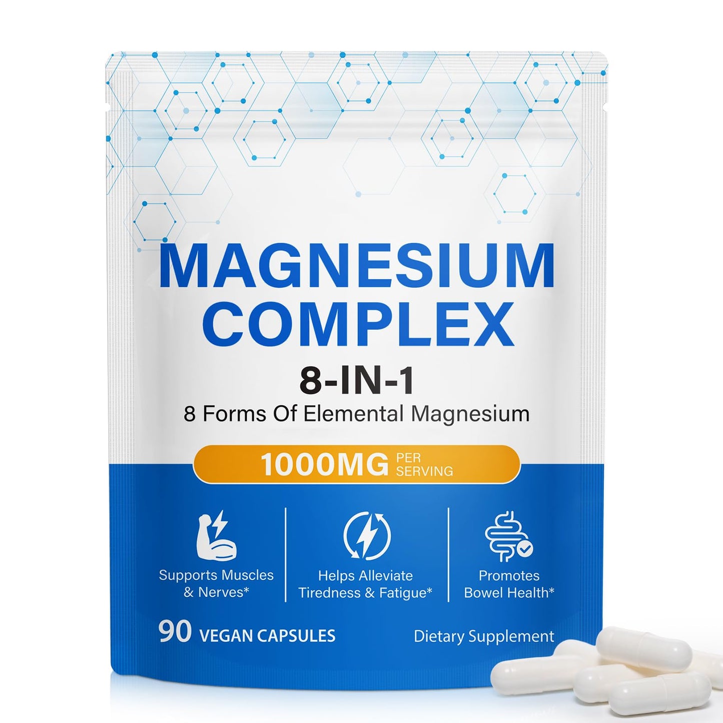 8-in-1 Magnesium Complex Supplement 90 Count, Magnesium Complex Capsules with Magnesium Glycinate, Citrate, Malate, Taurate, Easy Absorption for Sleep, Muscle Relaxation, Nerve & Heart Health, Energy - dailyvitalstore