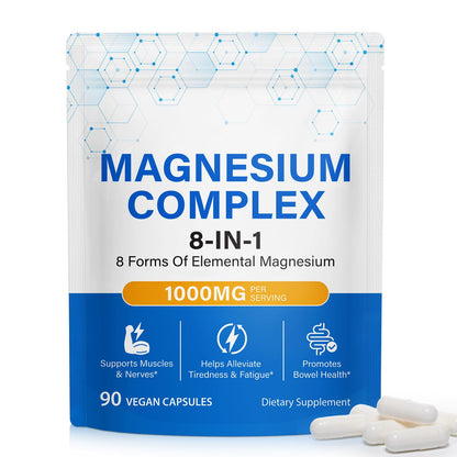 8-in-1 Magnesium Complex Supplement 90 Count, Magnesium Complex Capsules with Magnesium Glycinate, Citrate, Malate, Taurate, Easy Absorption for Sleep, Muscle Relaxation, Nerve & Heart Health, Energy - dailyvitalstore