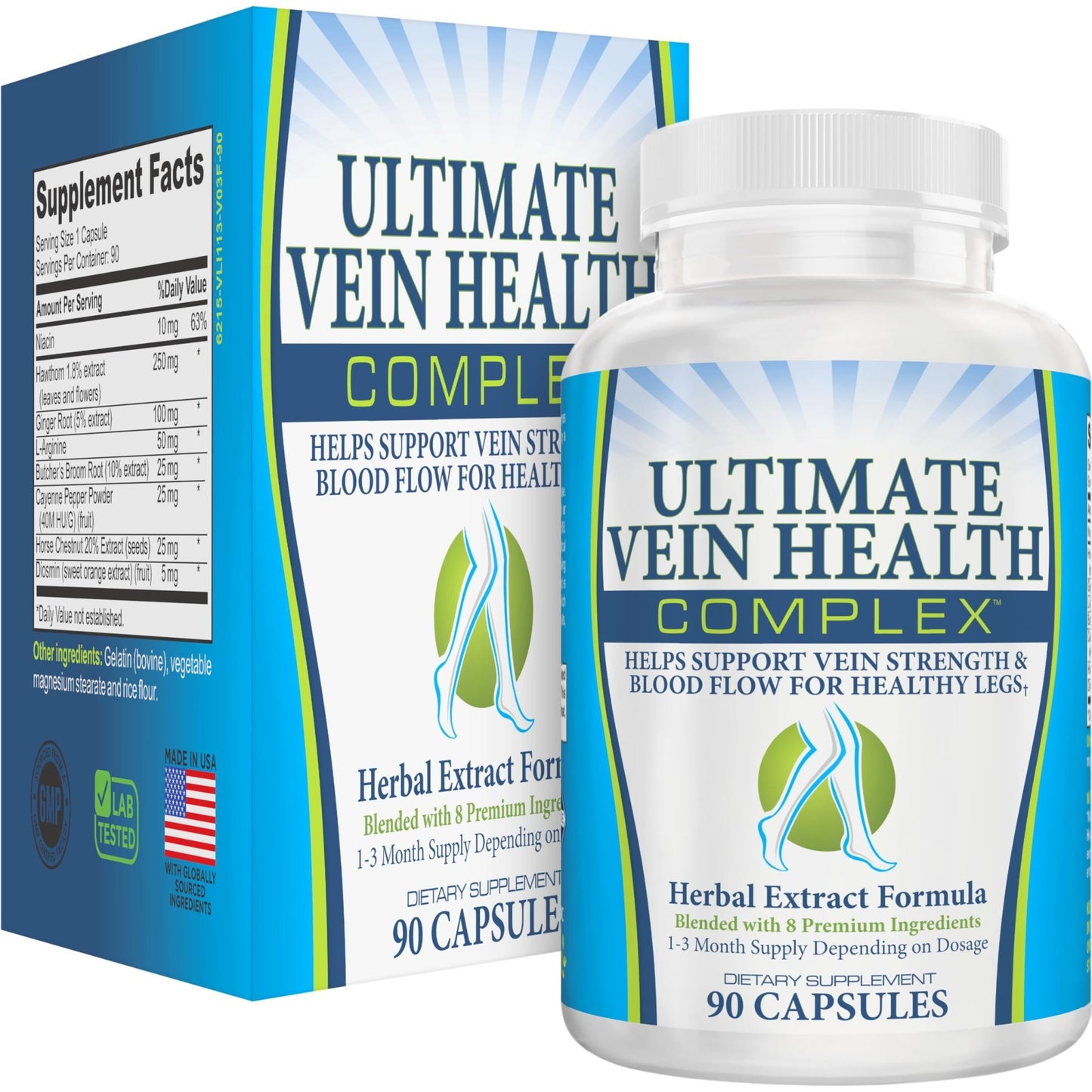 8-in-1 Vein & Leg Health Circulation Support Supplements | Leg + Vein Formula | Circulatory Support Supplement | 1-Month Supply | 90 Capsules - dailyvitalstore